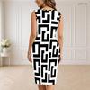 Women Plus Size V Neck Sleeveless Abstract Printed Bodycon Midi Dress