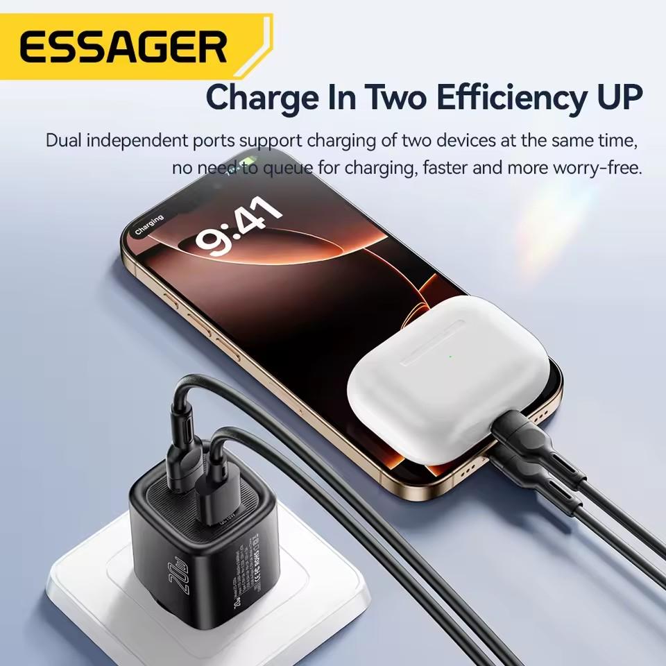 Essager 20W USB C Nabíječka Přenosná Nabíječka Typu C Podpora PD Rychlého Nabíjení Pro iPhone 16 15 14 13 12 11 Pro Max 8 Rychlá Nabíječka