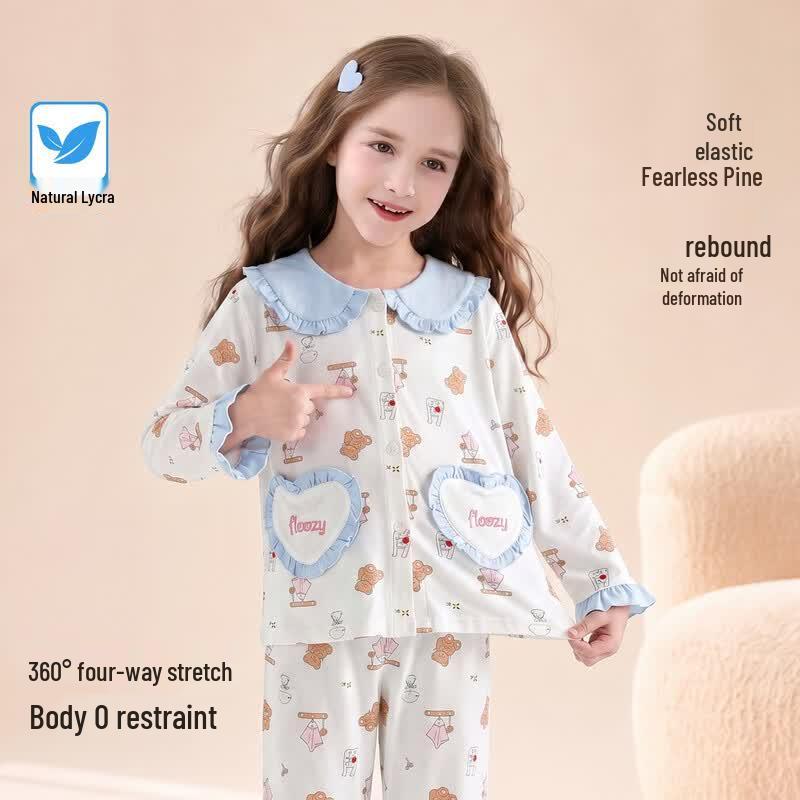 Girls' Sweet Ruffled Antibacterial Pajama Set