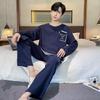 Frühlings-Baumwollpyjamas Herren Lounge Schlafbekleidung Blau Kariert Pijama Herren Morgenmantel Hauskleidung PJ Pijama Hombre