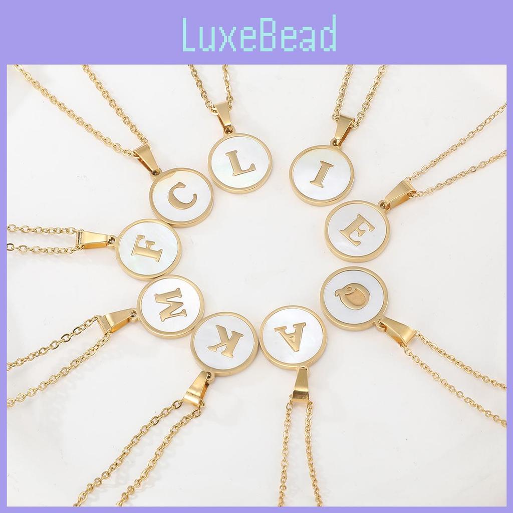 Stylish Stainless Steel Shell Letter Necklace For Women Round Titanium Steel Pendant Necklace With English Alphabet Letters