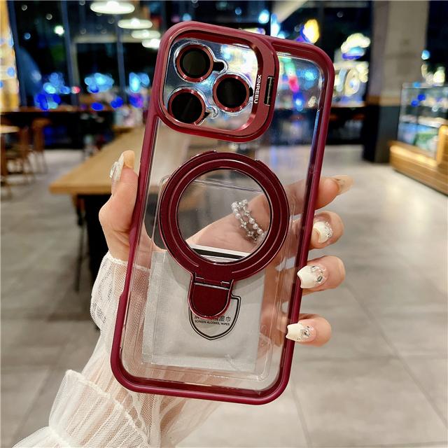 For iPhone 16 Pro Max Luxury Transparent Magsafe Magnetic Holder Frame Phone Case For iPhone 11 12 13 14 15Plus Lens Stand Cover