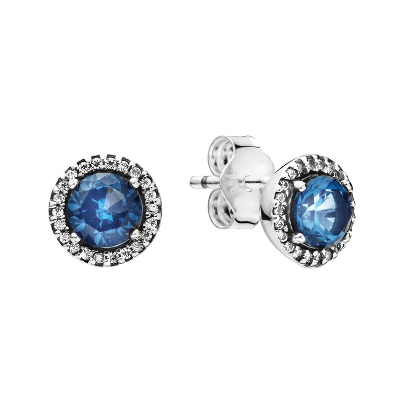 Pandora Blue shiny round 925 silver stud earrings for women, silver 296272C01
