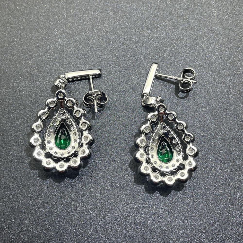 925 Sterling Silver Crushed Ice Pear Cut 2ct Emerald Created Moissanite Gem Wedding Drop Earrings Fine Jewelry