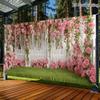 2D Hanging Pink Rose Vine White Fence Garden Photo Background Cloth