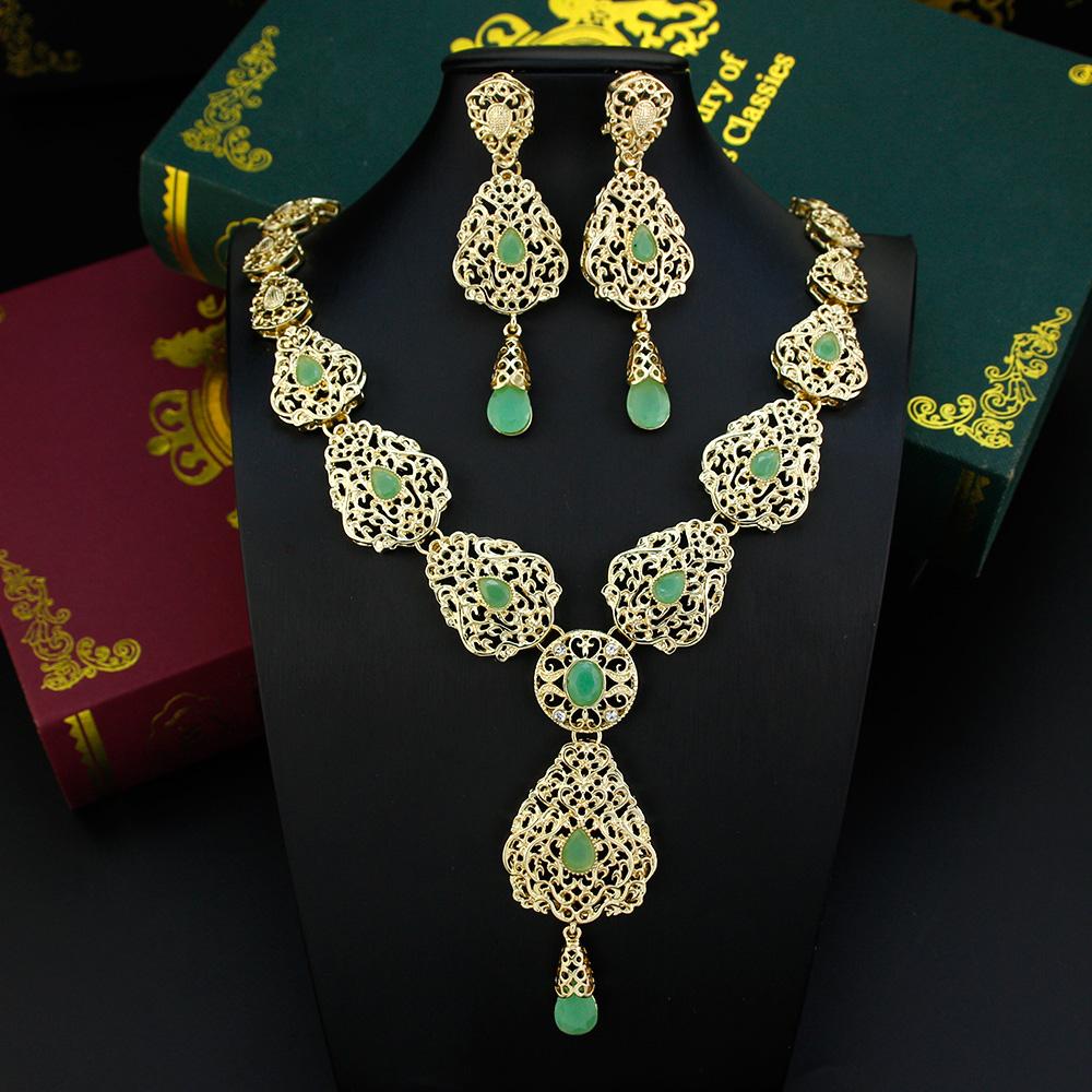 Gold Color Jewelry Sets Long Earring Necklace Set For Women Hollow Arabesque Pendant Necklace Bride Jewelry