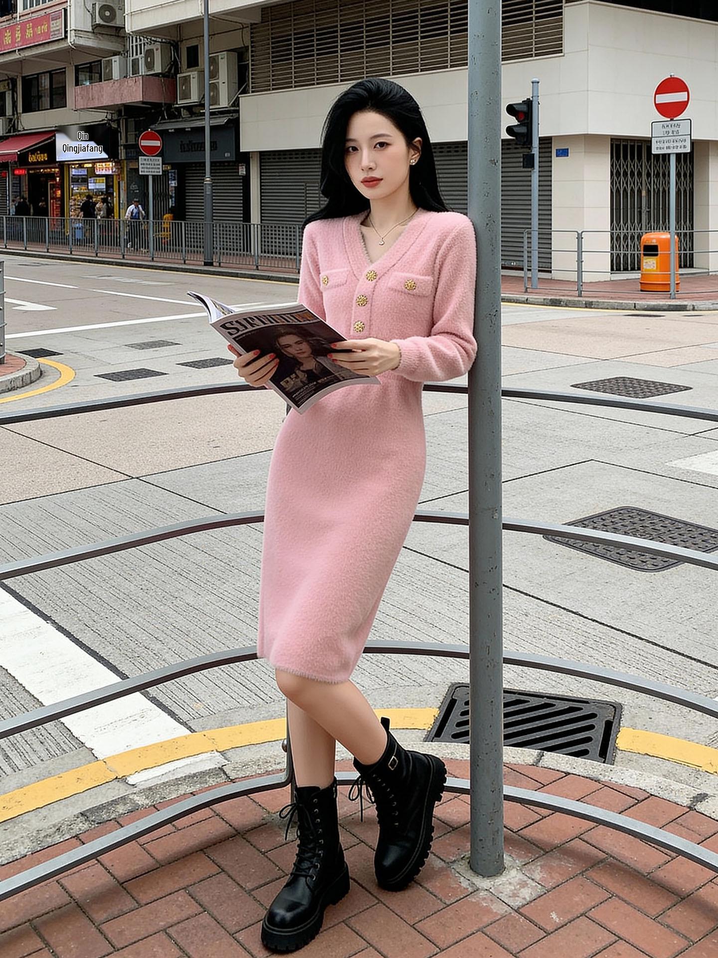 

Women s Long Sleeve Slim Fit Waterproof Mink Fur Knit Dress – Soft and Warm Base Layer Extra Large розовый