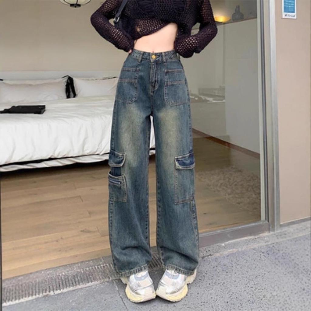 High Street Women's Plus Size Retro Wide-Leg Jeans - Spring/Autumn Style