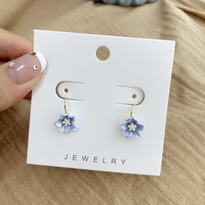 Blue Camellia Non-Piercing Ear Clips - Stylish and Elegant Mosquito Coil Holder Earrings