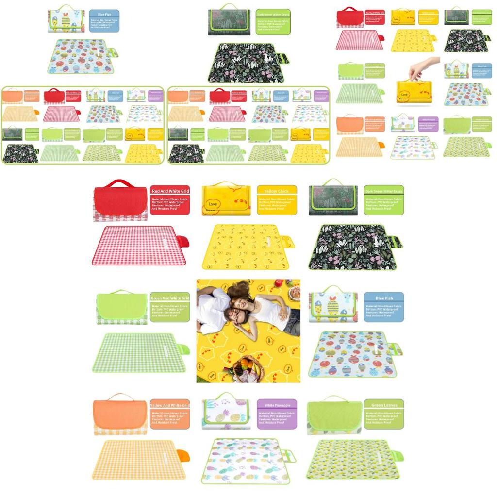 Tragbare Stranddecke Vliesstoff Picknickmatte mit wasserdichter Funktion Grüner Algenprint