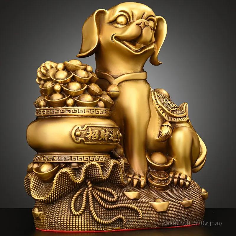 Creative Pure copper good fortune Dog Sculpture Decor Buddha hall worship porch handicraft Crafts Decor small Dog Sculpture, 1Pc