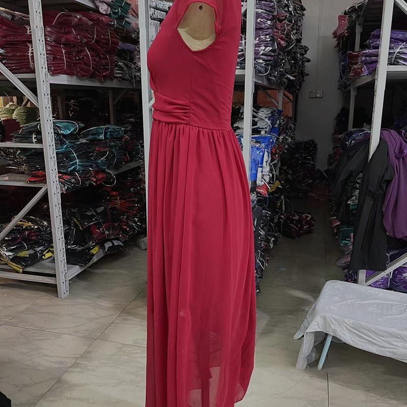 Women's Fashion V Neck Short Sleeve Evening Party Dress Solid Long Cocktail High Waist Summer Dresses