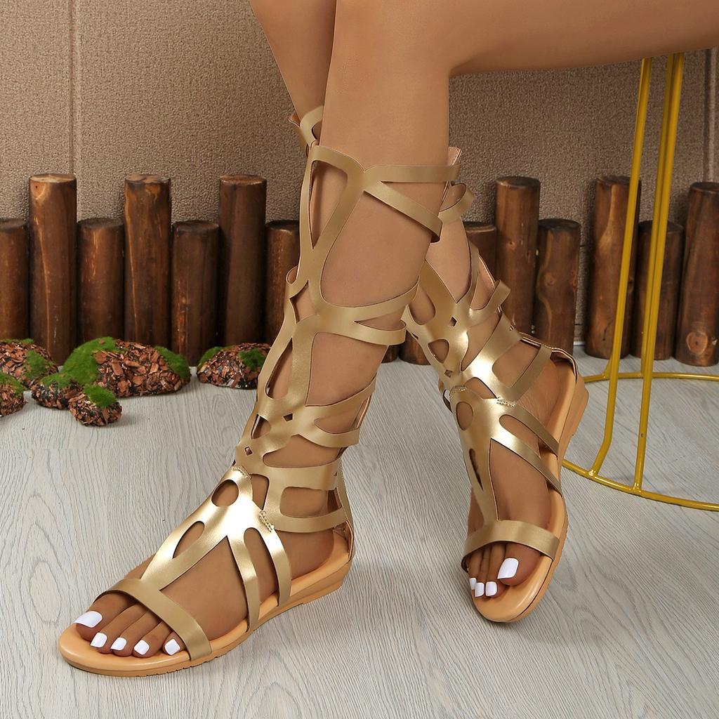 2025 Summer New Large Size Women's Flat Sandals Wear Large Size Sandals Women's Rear Zipper