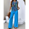 Women's Loose Fit Two Piece Outfit Sleeveless Tank Top High Waist Wide Leg Pants Set With 3D Abstract Print For Casual Summer Daily Wear