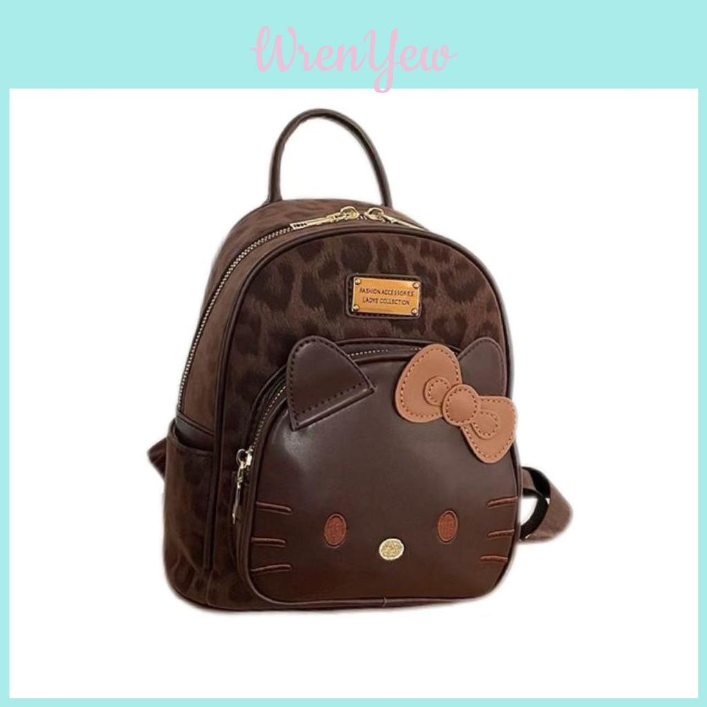 Hello Kitty Leopard Print Cat Backpack With Waterproof Pu Material For Daily Use