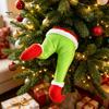 Decorative Props for Xmas Party Christmas Elf Stuffed Leg Ornaments, Santa Green/Red Legs Decorations, Poseable Plush Claus Decoration Tree