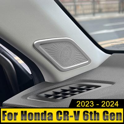 For Honda CR-V CRV 6th Gen 2023 2024 2025 Hybrid Stainless Car A-pillar Tweeter Speaker Cover Trim Audio Loudspeaker Stickers