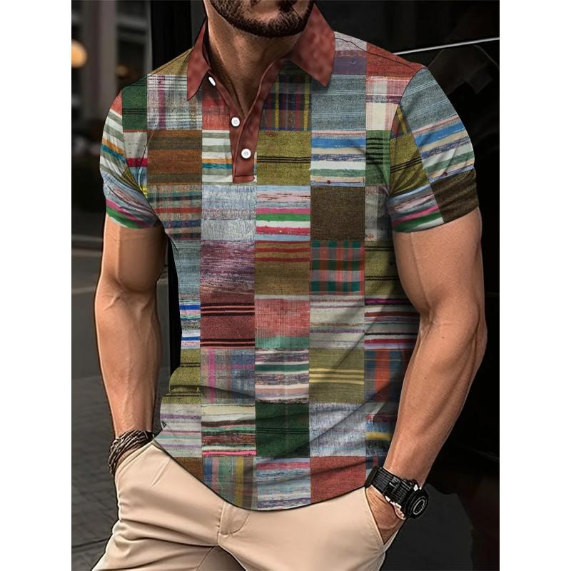 Mens Oversized Retro American Style Polo Shirt With 3D Digital Print Pique Cotton Breathable Comfortable Casual Wear