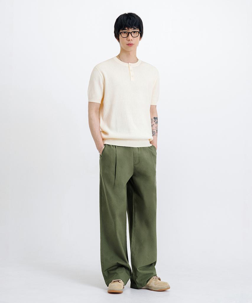 LEMAIN SECOND Classic Henley Neck Washable Short Sleeve Knit [Ivory]