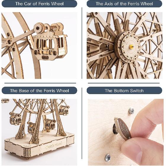 Rowood 3D Puzzles for Adults, Model Kits for Adults, Wooden Music Box,DIY Craft Kits for Adults Teen Boy Gifts on Birthday Christmas - Ferris Wheel
