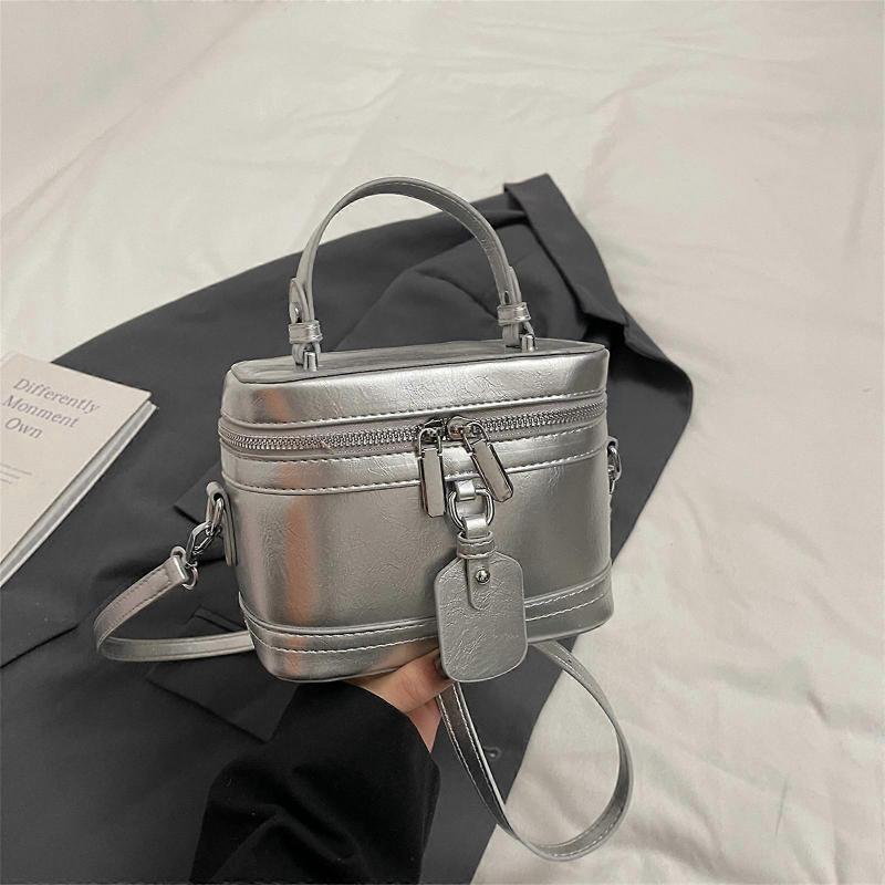 Women PU Leather Handbag Fashion Box Bag Korean Styles Shoulder Bag Top Handle Bag Solid Color Crossbody Bag for Work  White