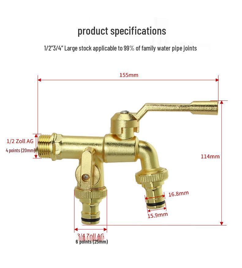 Outdoor Copper Garden Faucet: Dual Outlet, Anti-freeze for Washing Machines