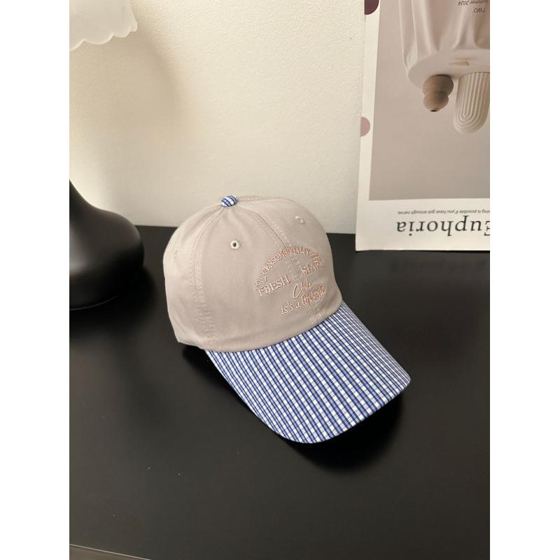 

Korean-style letter embroidery niche color-blocking plaid brim baseball cap for women, versatile soft-top duckbill cap for spring and summer, trendy Adjustable