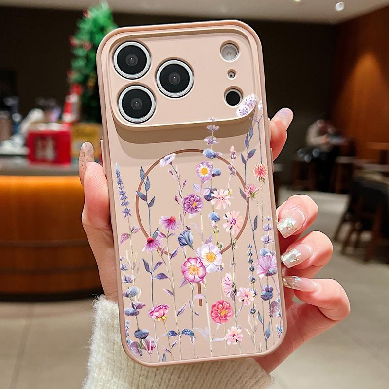 Cartoon Floral Pattern Case For iPhone 17 Pro Max Magnetic For Magsafe Hybrid Slim Matte Cover For iPhone 16 15 14 13 Pro Max Daisies Peach Blossom