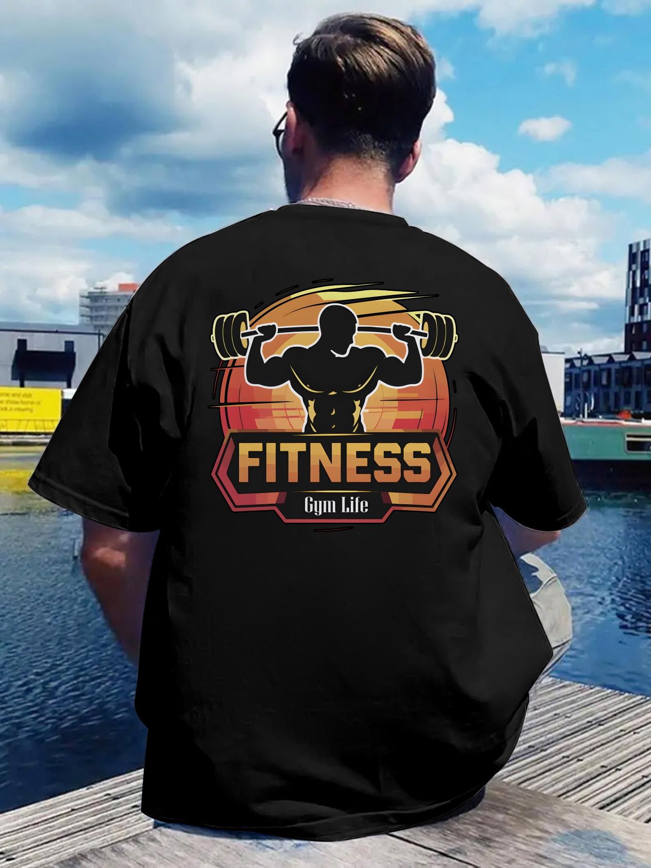 Fitness Motivation T-shirt - Gym Workout Tee with Weightlifting Graphic - Lightweight Breathable Polyester Shirt for Gym XXXL