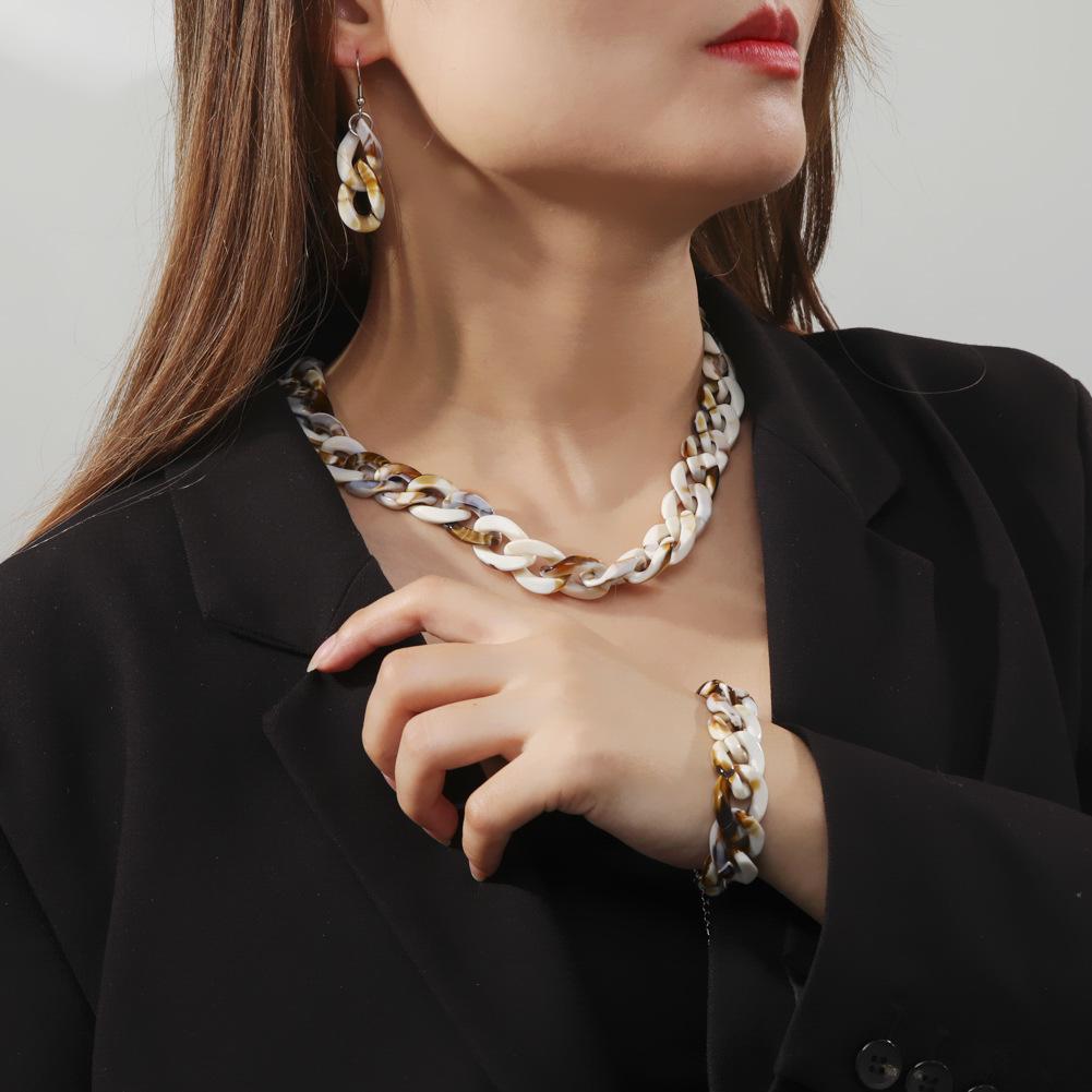 Acrylic Colorful Chain Set: Bracelet, Necklace, Earrings, Women's Shoulder Strap - European & American Hip Hop Style.