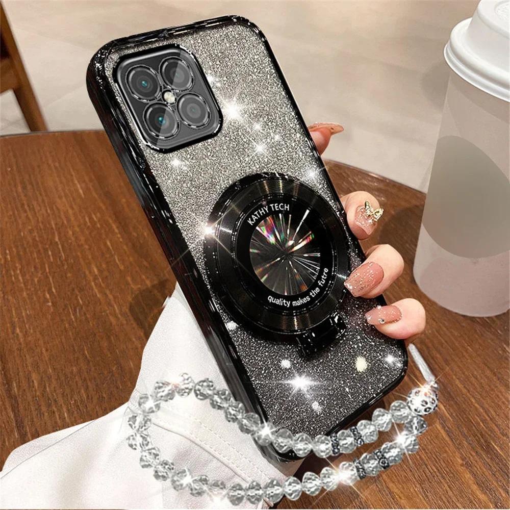 Glitter Crystal Bracelet Phone Holder Case For Samsung A36 A16 A06 A55 A15 A35 A54 A24 A34 A14 A05S Stand Bracket Silicon Cover