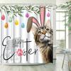 Easter Cat Eggs Shower Curtain Whimsical Tabby Bunny Ears Design Polyester Bath Decor With 12 Hooks Funny Easter Decor