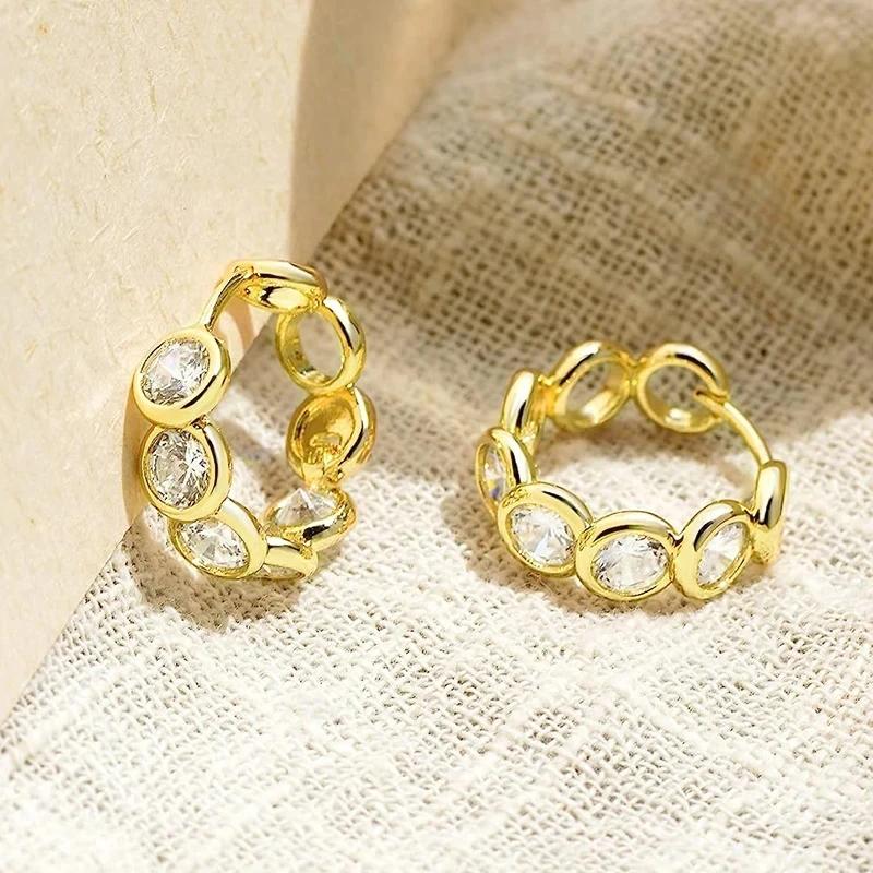 

CAOSHI Stylish Gold Color Circle Earrings for Women Brilliant Zirconia Zircon for Daily Life Versatile Fashion Accessories Gift