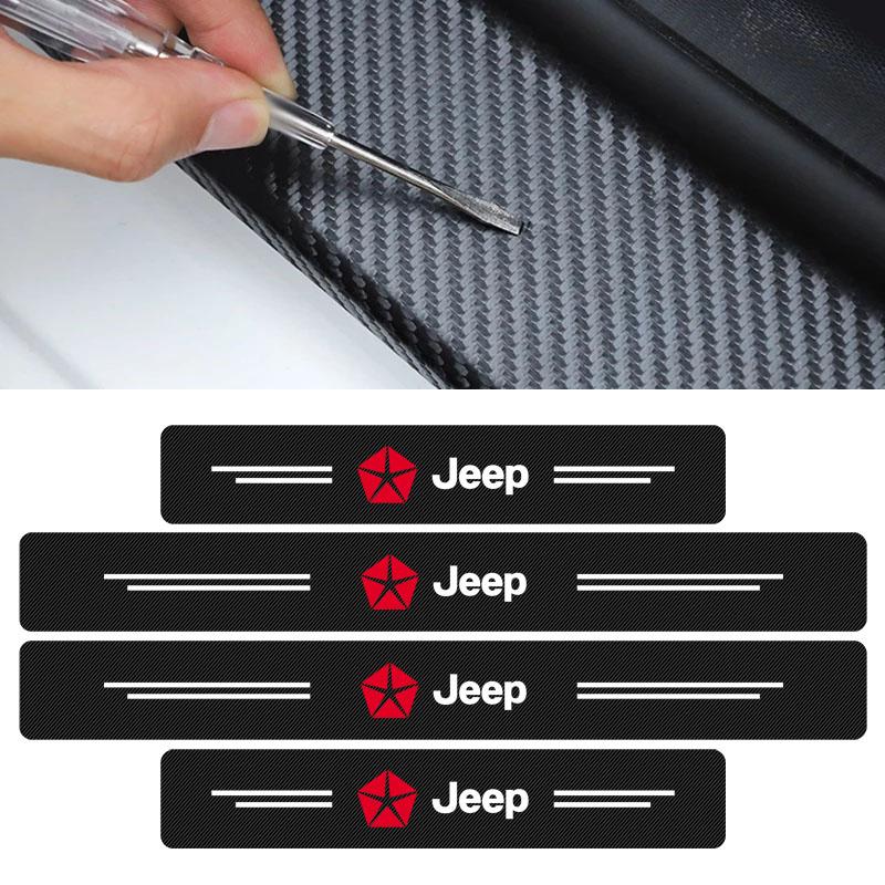 4Pcs Carbon Fiber Car Door Sill Protection Sticker Anti-scratch Refit Sticker for Jeep JK TJ Renegade Patriot Wrangler Cherokee Patriot Trail Liberty