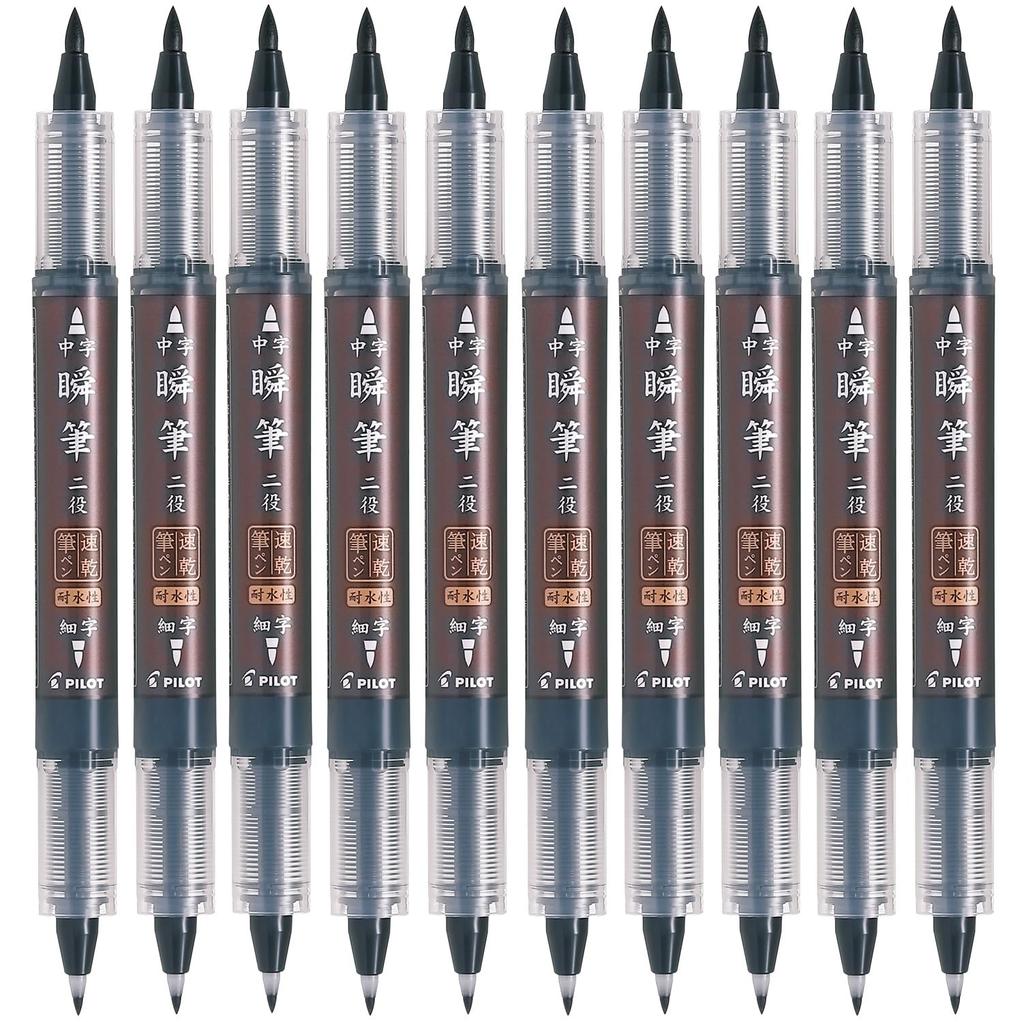 PILOT Brush Instant Quick 10 SVSGW350KS10B Pen, Brush, Drying, Dual-Purpose, Black, Pens,