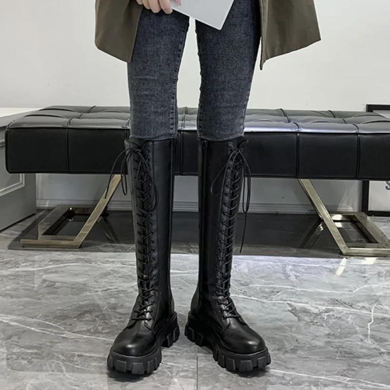 Autumn and Winter New Women's Boots Round Toe Square Heel Knight Boots Over The Knee Pu High Shoes Sexy Women's Boots Zapatos