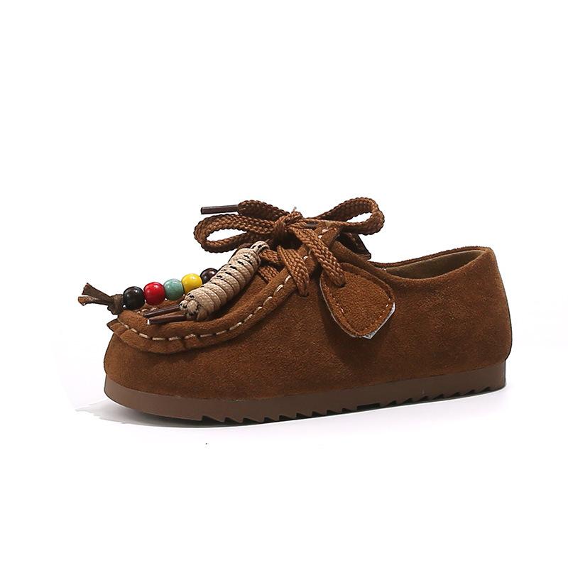 Girls Autumn Retro Loafers Soft Sole Kangaroo Shoes Casual Kids Footwear