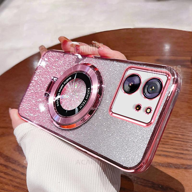 Xiaomi13t Luxury Glitter Plating Holder Silicone Case For Xiaomi Mi 13t Pro Mi13 T Shockproof Protect Stand Cover Mi13t Mi13tpro