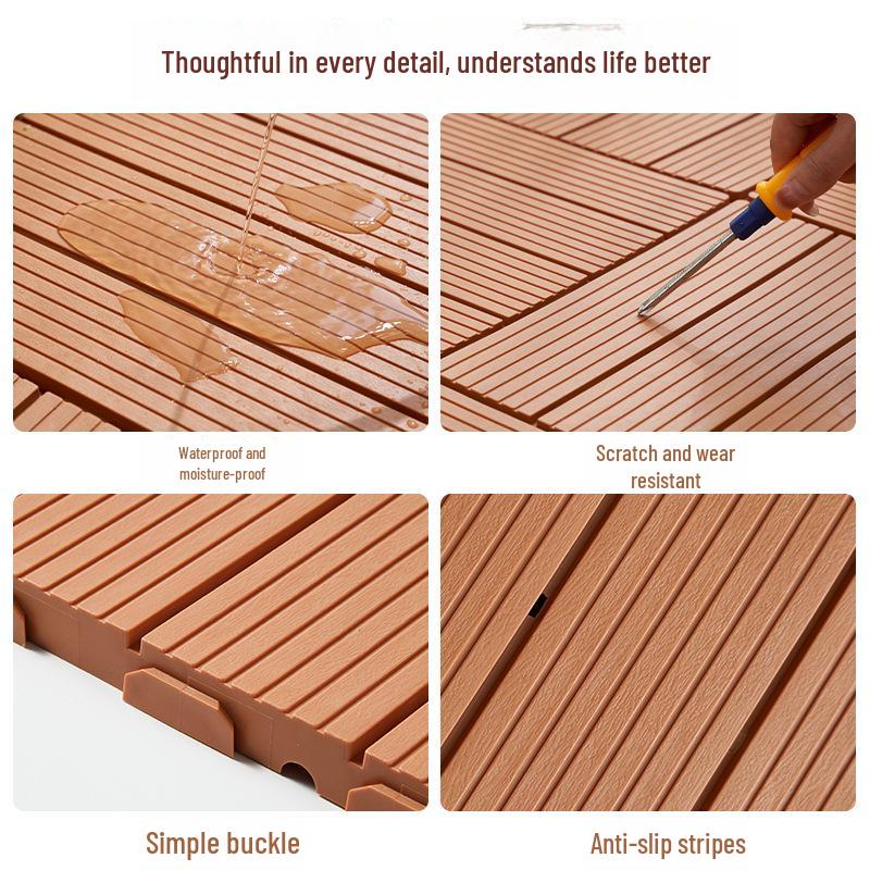 Outdoor Insect-Resistant Wear-Resistant Plastic Floor: Easy Assembly, Imitation Wood, Glue-Free, Nail-Free, Ideal for Courtyard Renovation.