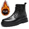 Moda Pelle Screpolata Stivali Denim Stringati da Uomo Vera Pelle Scarpe Casual Inverno Velluto Stivali da Moto Fondo Spesso Stivali Caldi da Uomo