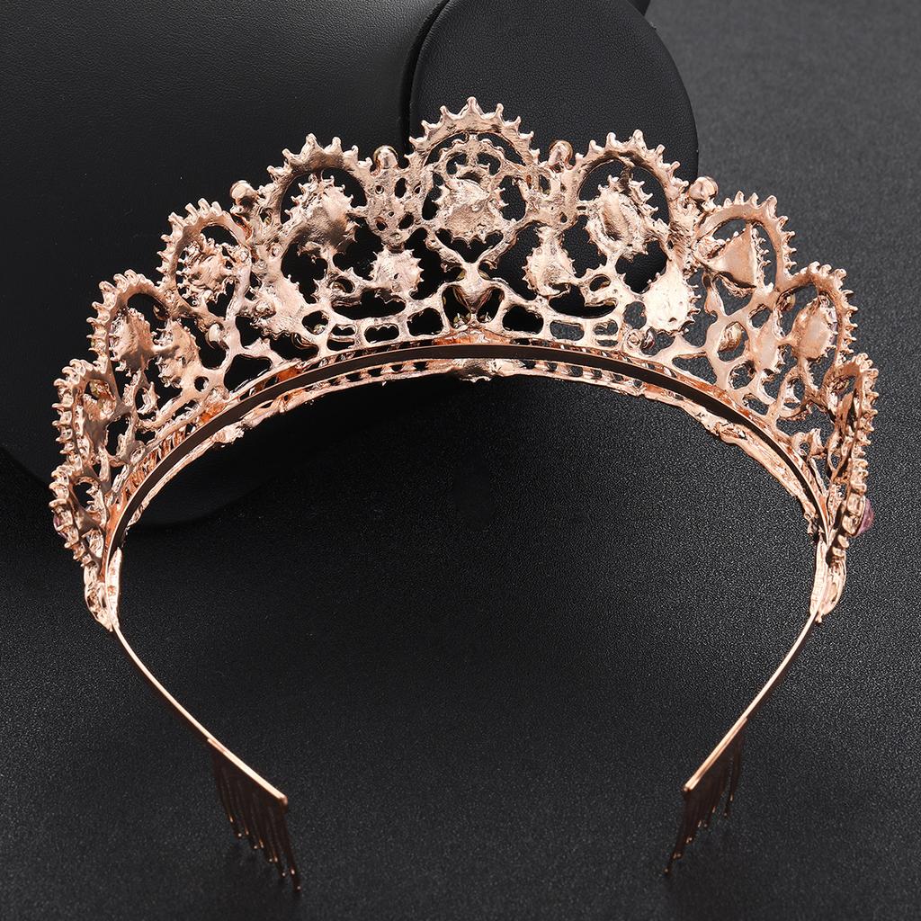 Rose Gold Bridal Crown Pink Diamond High End Crystal Crown Tiara Wedding Accessories Crown Comb