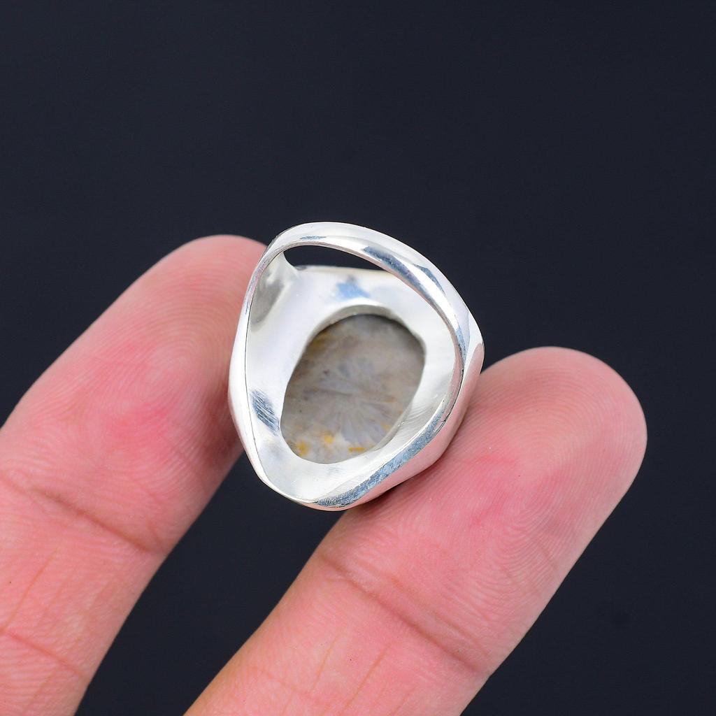Womens day Sale 925 Silver Natural Fossil Coral Multi Stone Ring Jewelry US 8