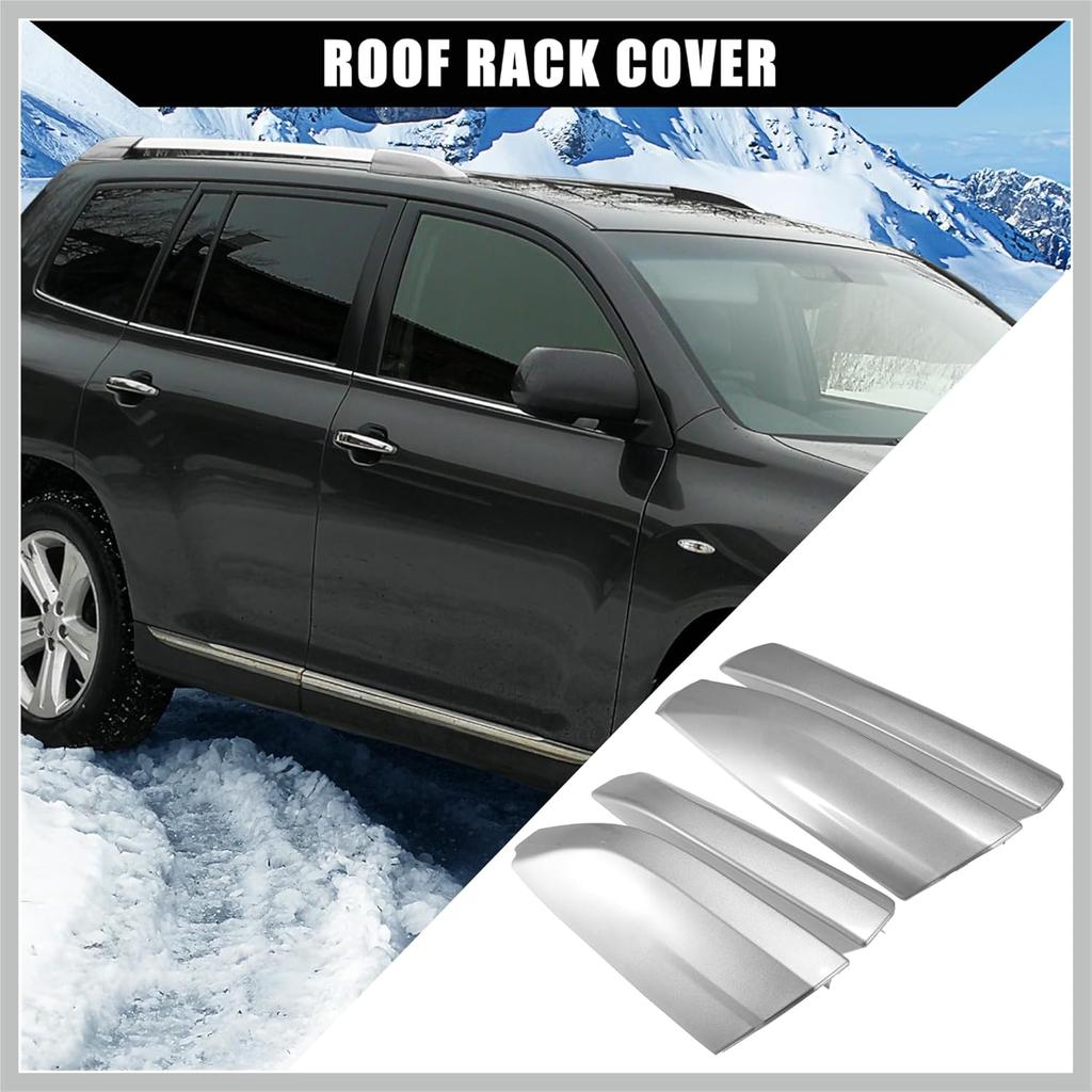 Upper/Roof Rack Rails End Cap Protection Cover Shell for Toyota Highlander 2008-2013 / Rails End Covers Shell Cap / 4 Pcs/Silver Tone White