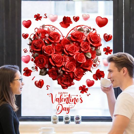 Valentinstag Fenstersticker PVC Herz Rose Liebesbrief Form Kranz Abnehmbar Wasserdicht Statischer Glasaufkleber
