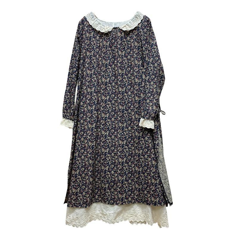 

Johnature Японська сукня з квітковим принтом, вільний ляльковий комір, краватка з двома довгими рукавами, довгі сукні для жінок One Size