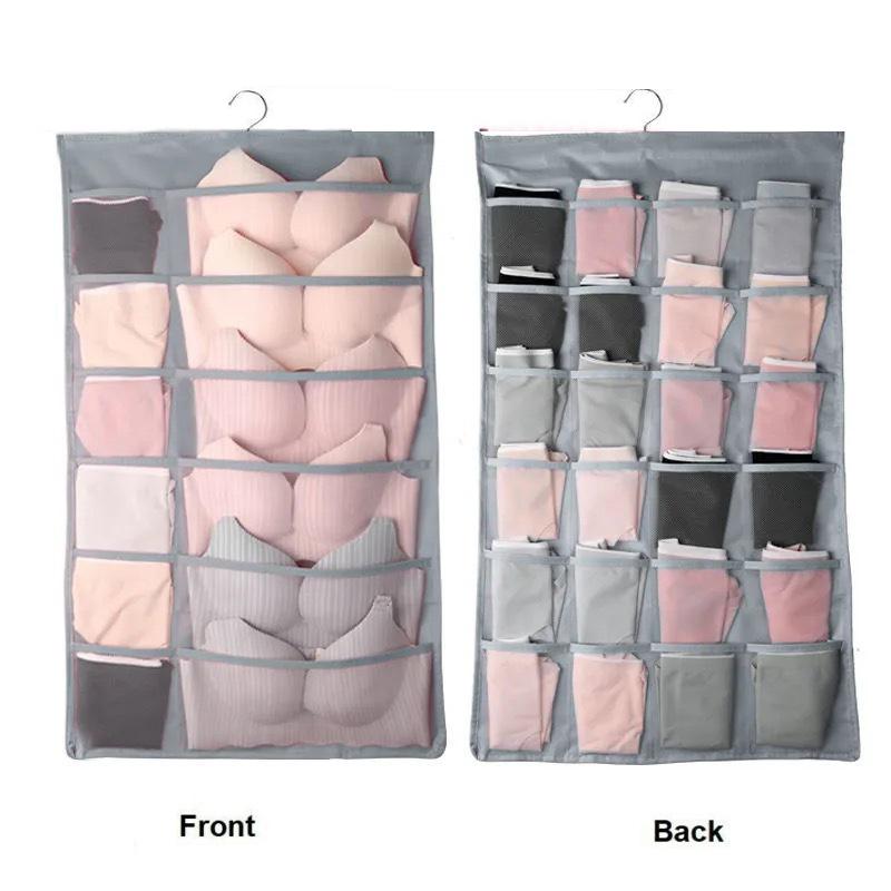 15/24/30/36 Pockets Double 2 Side Hanging Bag Bra Underwear Storage Organiser Tidy Hanger