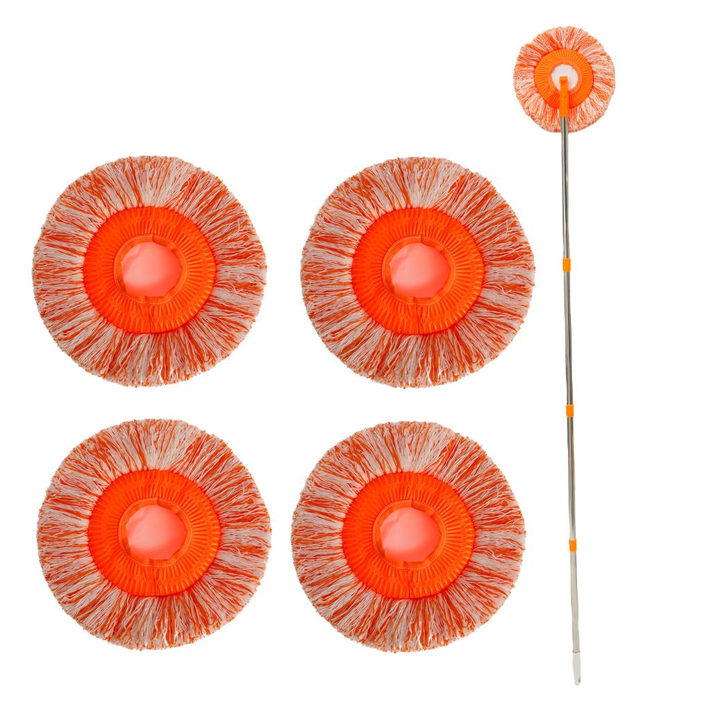 360° Otočný čisticí mopový set Kulatý prachový mop z mikrovlákna se 4 odnímatelnými tyčemi a 4 vyměnitelnými mopovými hlavicemi Nástroj na čištění stěn