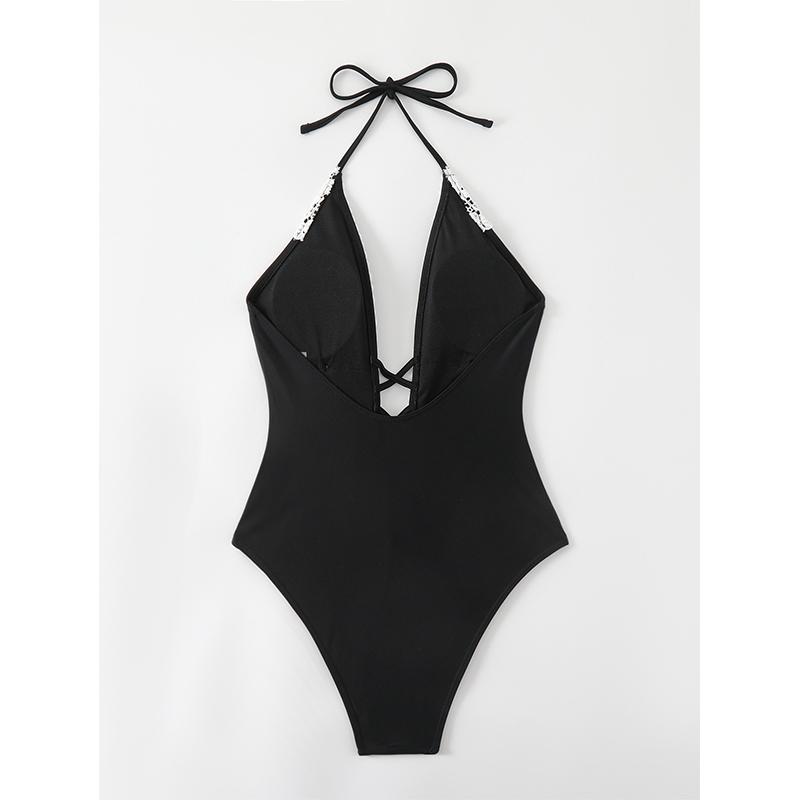Maillot de bain une pièce en dentelle de couleur unie pour femme, ensemble de bain de plage, maillot de bain, body