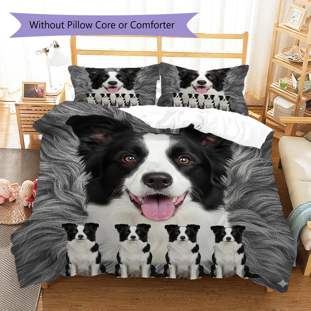 Beagle Border Collie Pattern Bedding Quilt Set Quilt Cover Pillowcase Home Decoration Gift (1 * duvet cover + 2 * pillowcase, without core)
