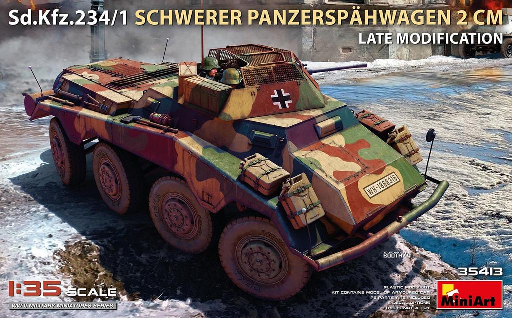 MiniArt Scale WWII German Late Production Heavy Armored Vehicle with 2cm Plastic Model Kit MA35413 1/35 Sd.Kfz.234/1 Gun,